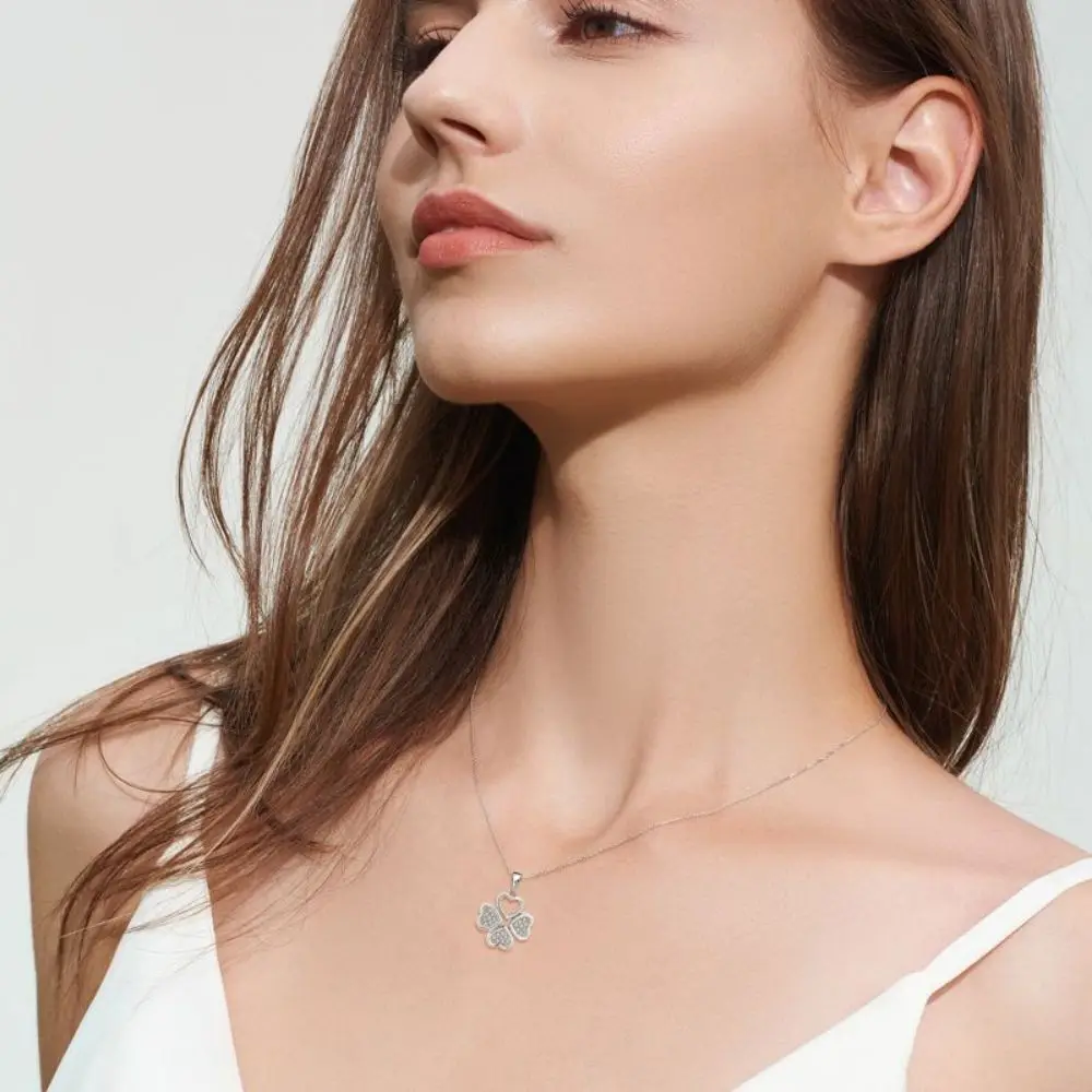 Beautiful 925 Sterling Silver Pendants 3A Cubic Zirconia Rhodium Plated Four Leaf Clover Love Heart Necklace Pendant