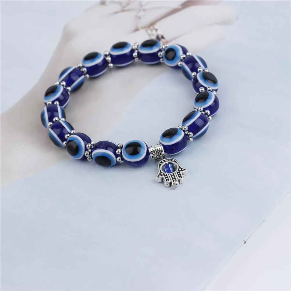 Stock classic blue eyes bracelet evil Turkish glass beads Handmade elasticity hamsa bracelets jewelry for women