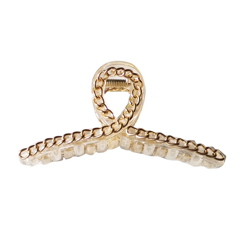 South Korea Net Red Ins Wind Shark Clip Personality Metal Chain Design Back Head Grab Clip Temperament Retro Hairpin