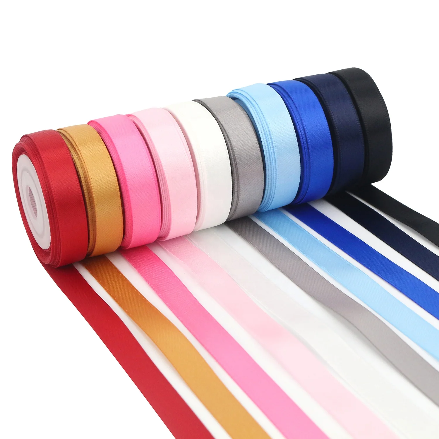 Huihuang Wholesale Custom 196 Colors Double Face Roll Package Soild Color Satin Ribbon