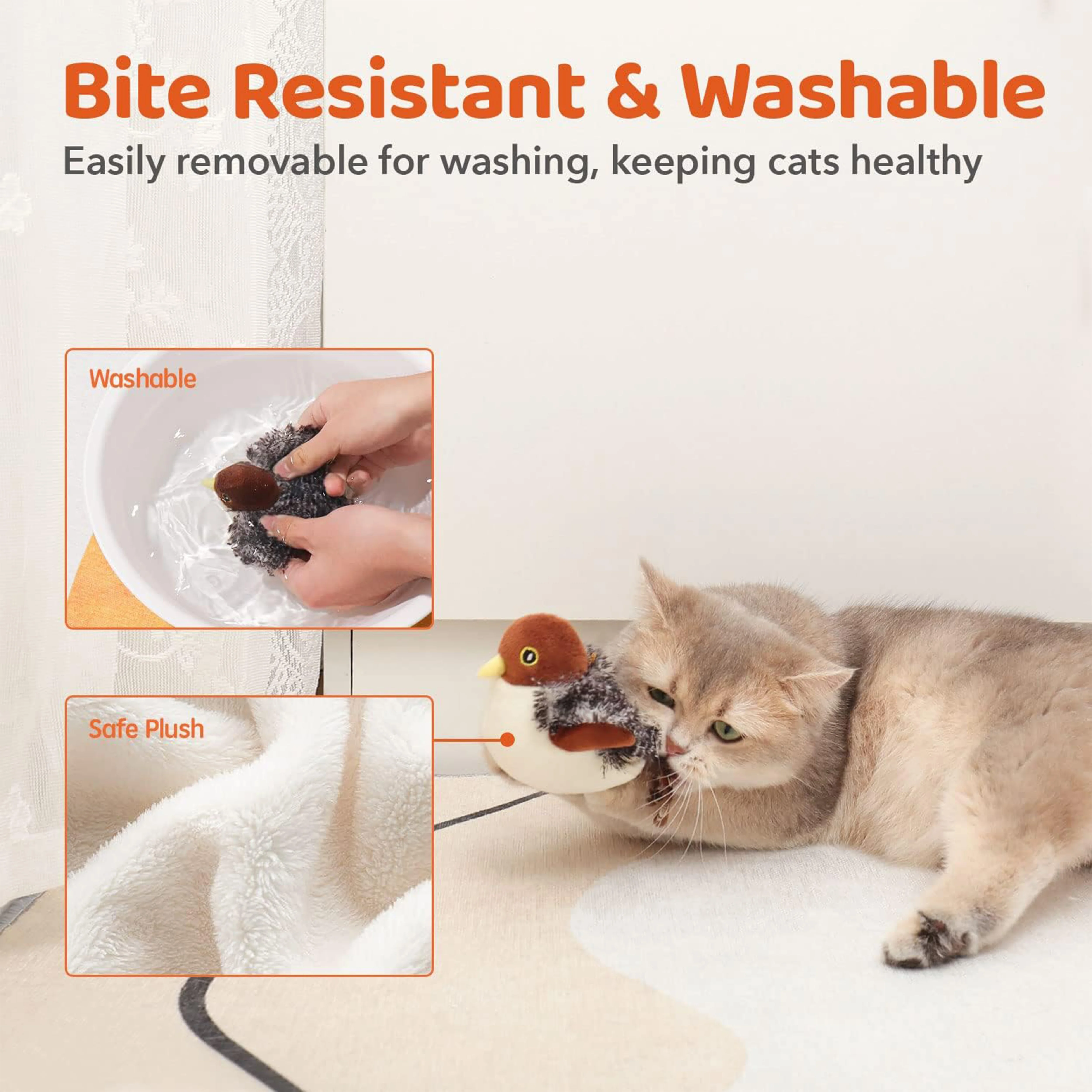 Plastic bird simulation brown white plush automatic walking cat interactive toy
