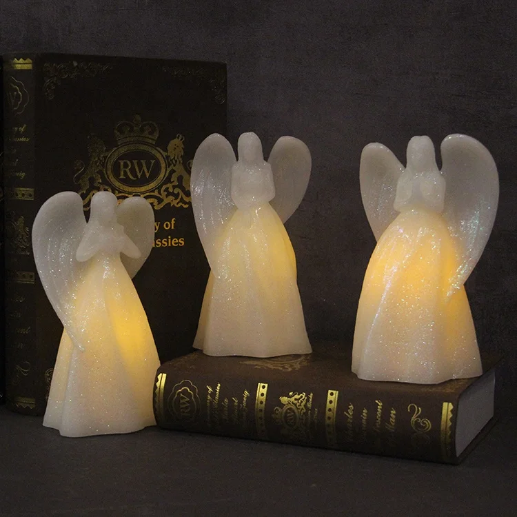 wholesale set of 3 white paraffin wax battery operated christmas decorative flickering flameless angel shaped led candle