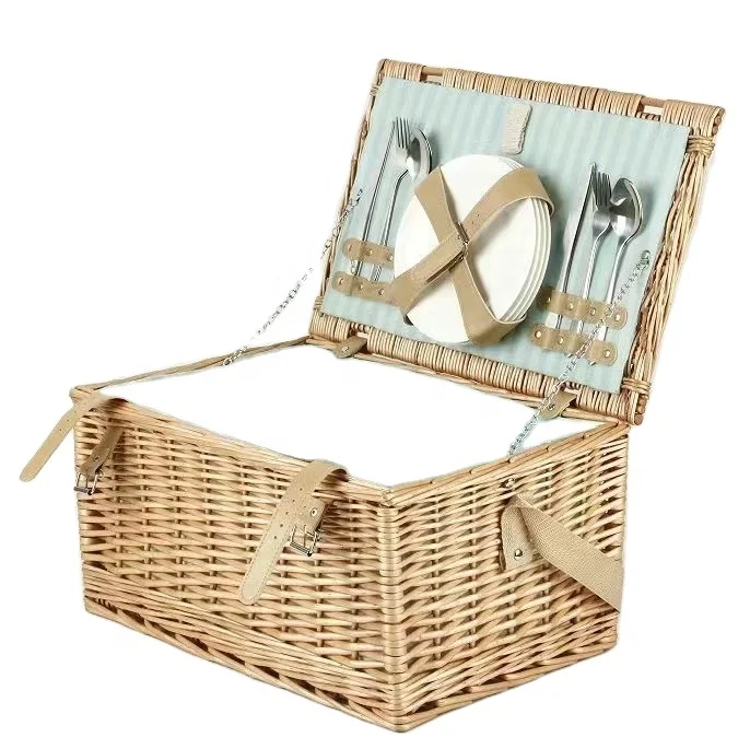 Custom outdoor portable storage picnic basket table set handmade natural wicker picnic basket with lid