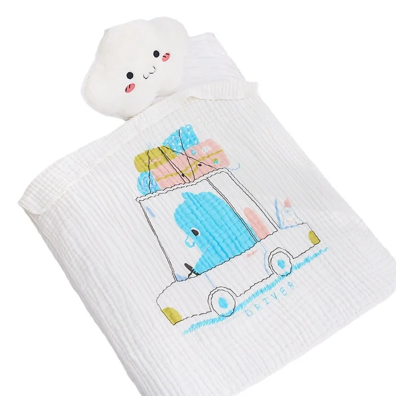 9-Laye High Quality Organic Cotton Bath Swaddle Towel Knitted Printed Cartoon Design Square Shape for Newborn for Home Use