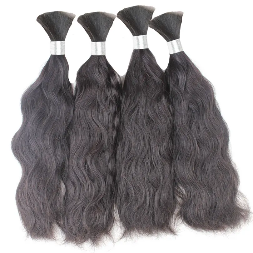 Brazilian Remy Human Hair Wavy Bulk Hair Weaving For Braiding 100% Unprocessed No Weft Human Hair Bulk Extensions Natural Wavy