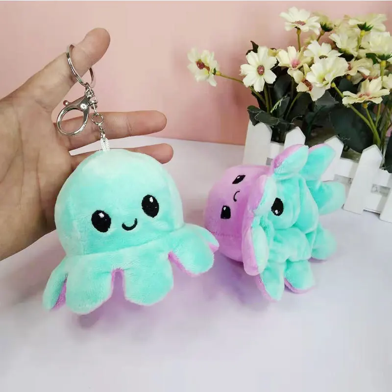
Wholesale bag pencil case decor gift double-sided reversible octopus flip design plush keychain custom pendant octopus keychain 