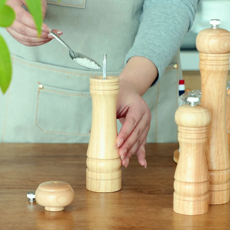 2024 professional good grip Adjustable ceramic mechanism manual Wooden Salt and Pepper Shaker seasoning Spice Grinder mill