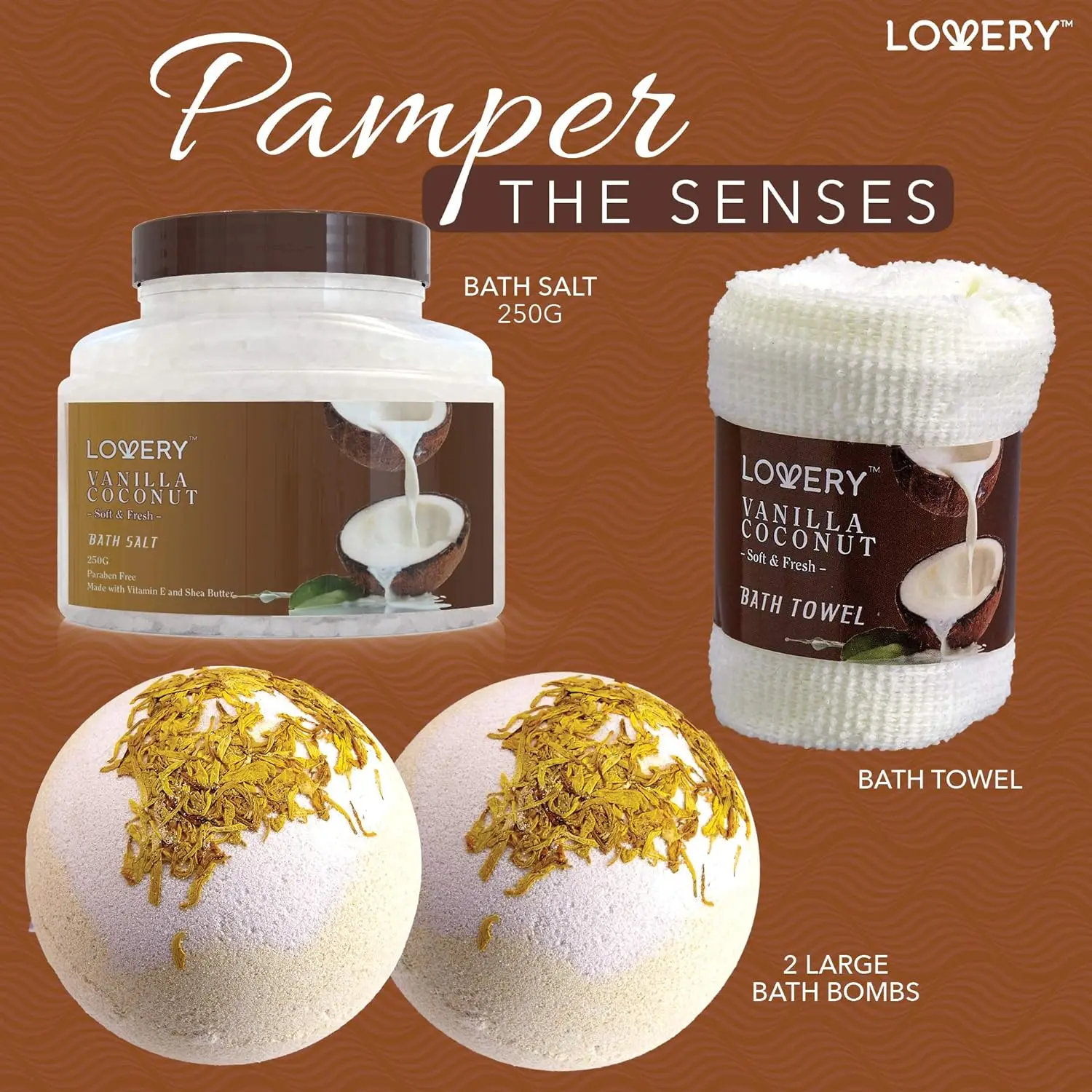 9 Piece Bath Body Gift Set Women Men Vanilla Coconut Home Spa Collection Luxurious Fragrant Lotions Extra Large Bath Bombs