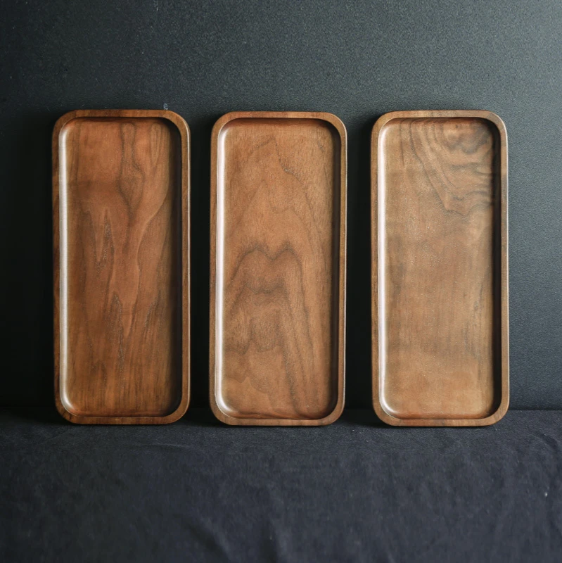 
Black Walnut Solid Wood Rectangular Tableware wooden Serving Tray plate platter Handcrafted Decorative Trays 