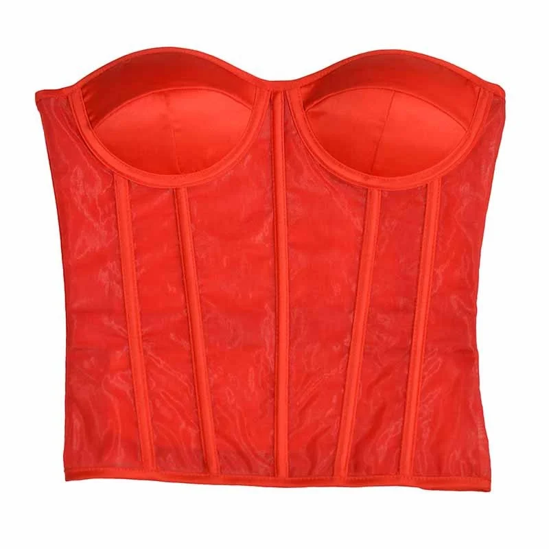 Women Sexy Bustier Corset Vintage Double Mesh Waist Cincher Body Shaper Top