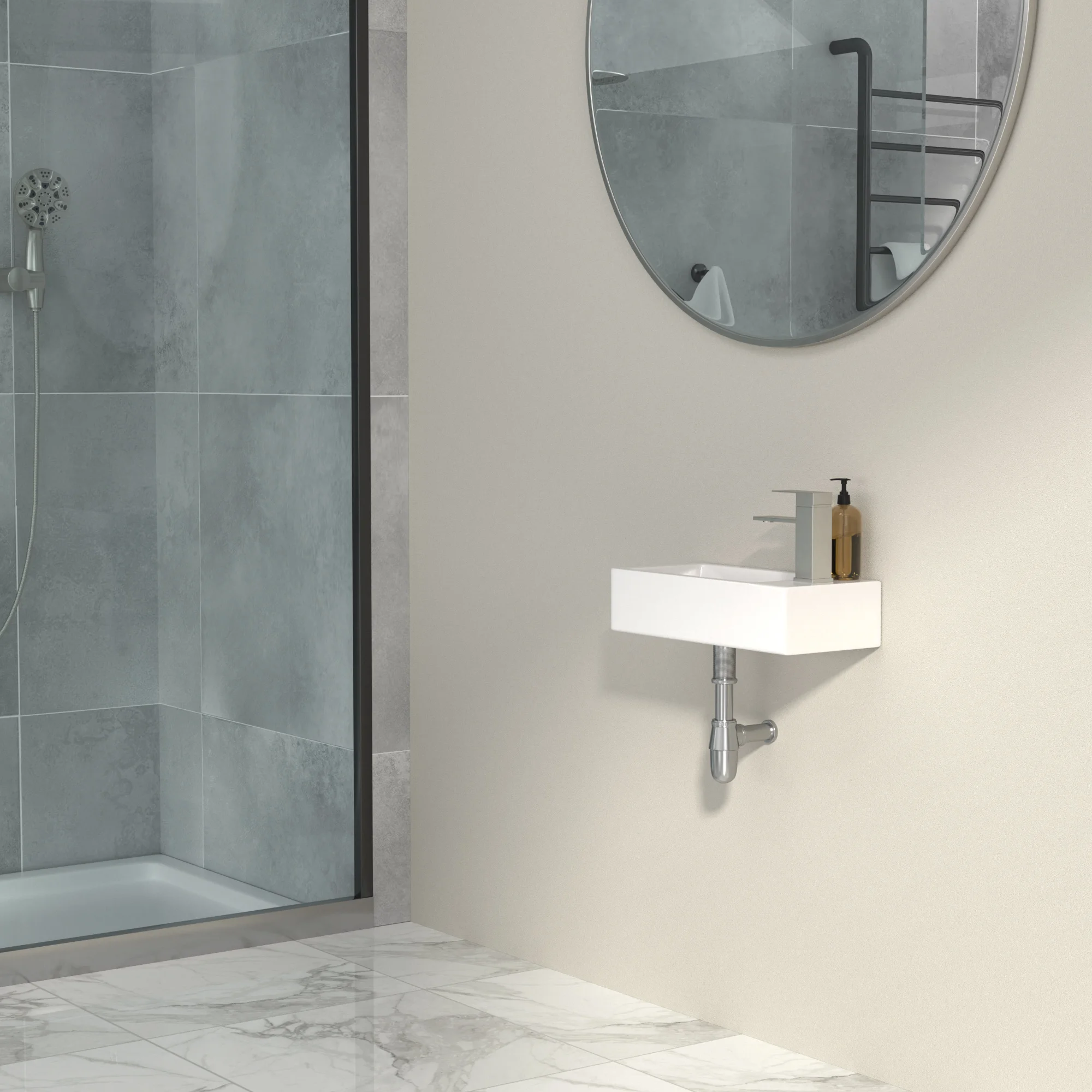 15 inch Small Bathroom Sink Wall Mounted Bathroom Sink Rectangle Ceramic Wash Basin Right Hand (Right Hand)