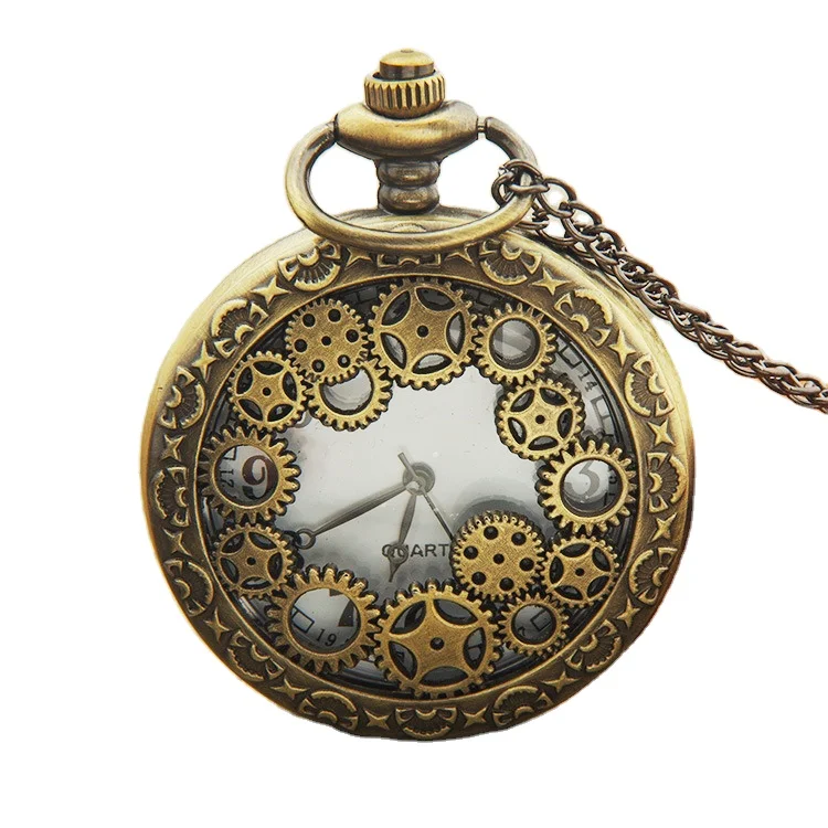 Boutique Gifts Fashion Sweater Chain Quartz Watches  For Grandma  Unique Vintage Hollow Gear Old Pocket Watches
