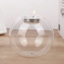 Spherical candlestick crystal transparent spherical rotating glass candlestick ornaments aromatherapy candle cup