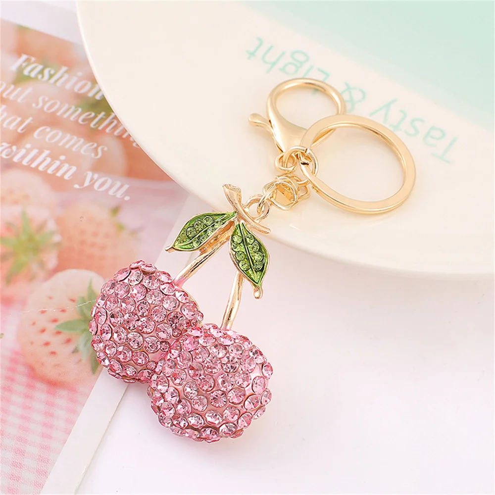 Creative New Alloy Cherry Keychain 3D Stereoscopic Water Diamond Fruit Keychain