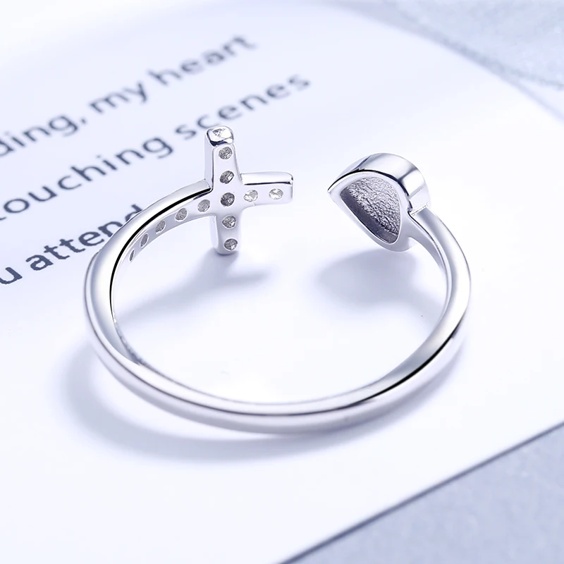 
Fashionable Simple Jewelry 925 Sterling Silver Glossy Heart Ring Cross Diamond Female Tail Ring 