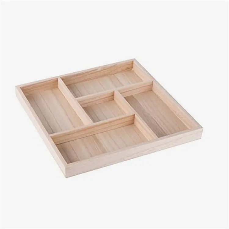 Factory organic decorative unfinished square five compartments wooden snack food tray
