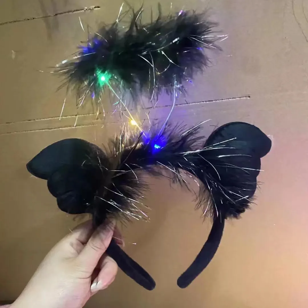 2024 New Party LED Light Angle Fur Headband Toy Plush Flashing Wing LED Headband For Women