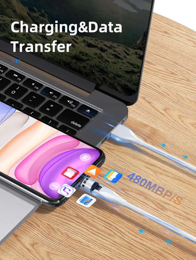 Factory price oem custom logo Mobile Phone 3 in 1 Type C Micro USB Lighting 540 magnetic cables magnet fast charging data cable