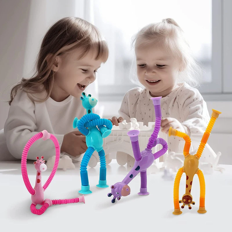 Pop Tube Fidget Toy Giraffe Tube Telescopic Suction Cup Telescopic Pipe Educational Cartoon Puzzle Parent Child Interactive