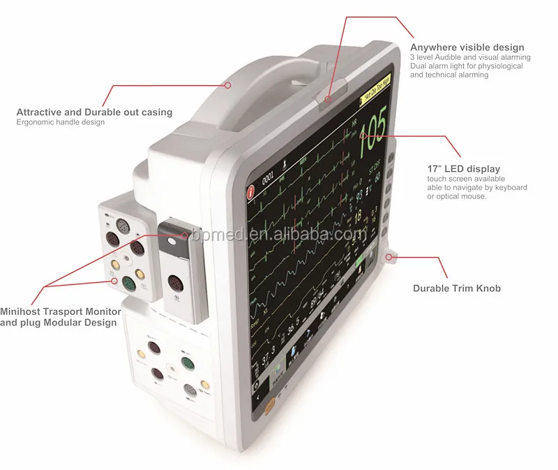 Factory Wholesale Emergency hospital apparatus multiparameter touch screen patient monitor