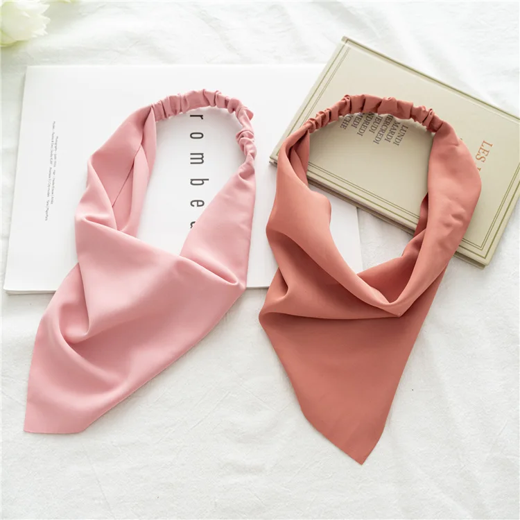 Hair Scarf Elastic Headband Bandanas Scarf Solid Chiffon Silk Triangle Kerchief Scarf for Women Girls