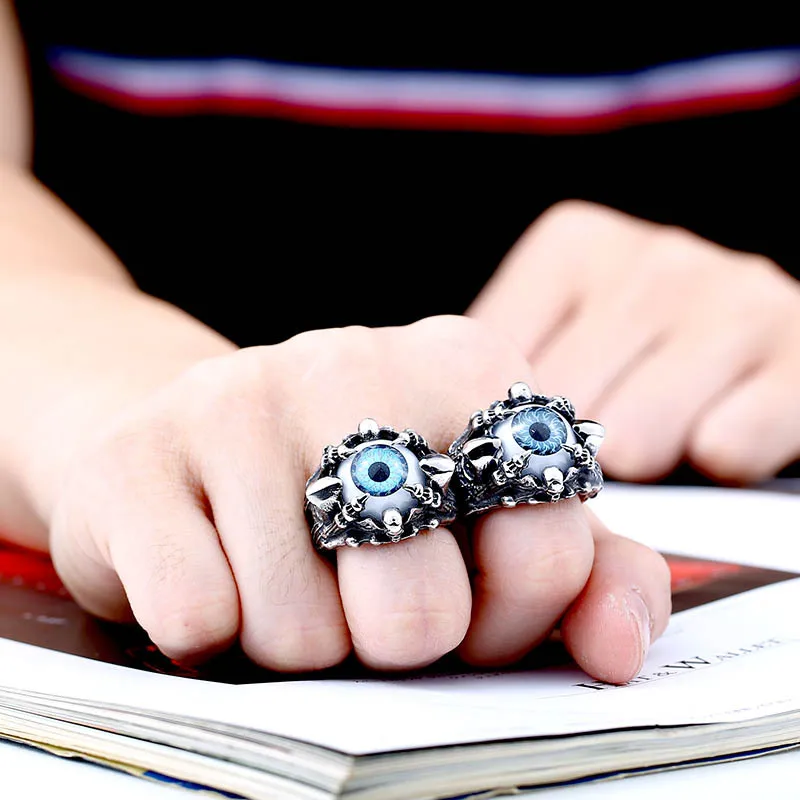 Hip hop Punk Vintage Stainless Steel Evil Big Eye Biker Men Rings For Men