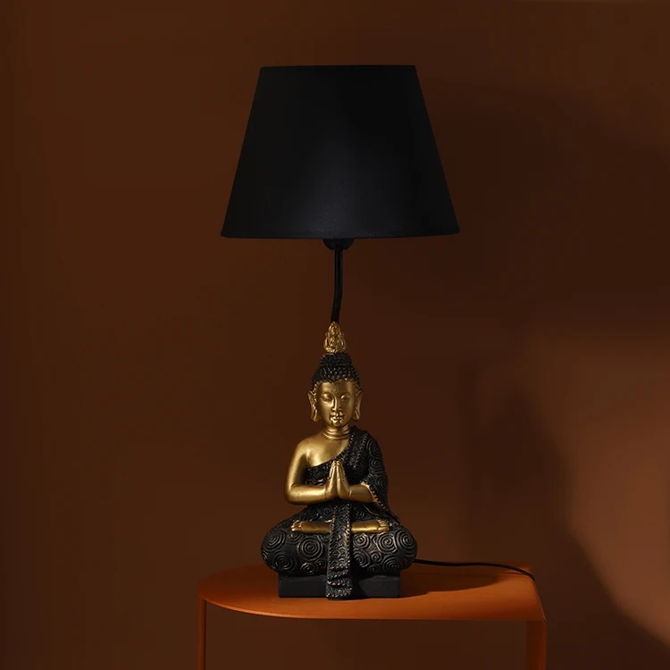 chinese classical figure statue decoration luxury gold resin base buddha shape modern cheap desk lamps for church