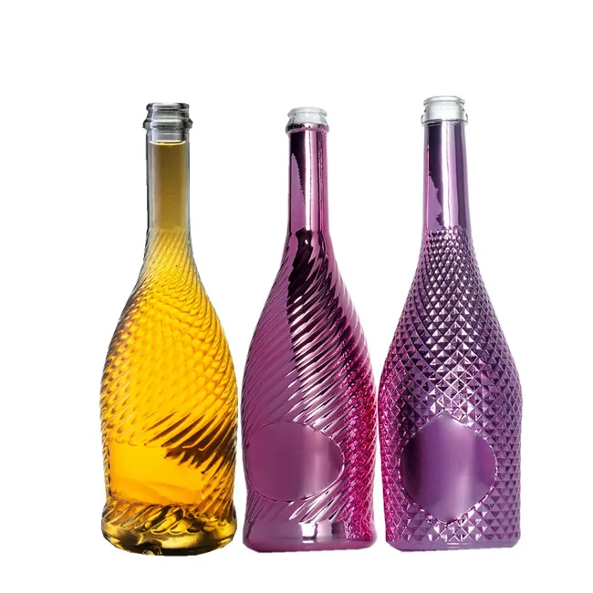 Fancy Long Neck Burgundy Glass Bottle 375 /750 ml Luxury Decoration Sparkling Wine Empty Champagne Glass Bottle
