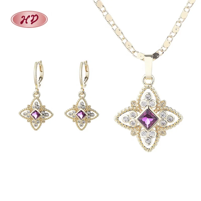 Fashion earring chain necklace set, women wedding chinese gold african jewelry set made with nice cubic zircon