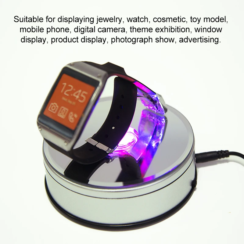 video 12cm LED Color  Showcase mirr photography stand video turntable electric rotating forJewelry Display Stand