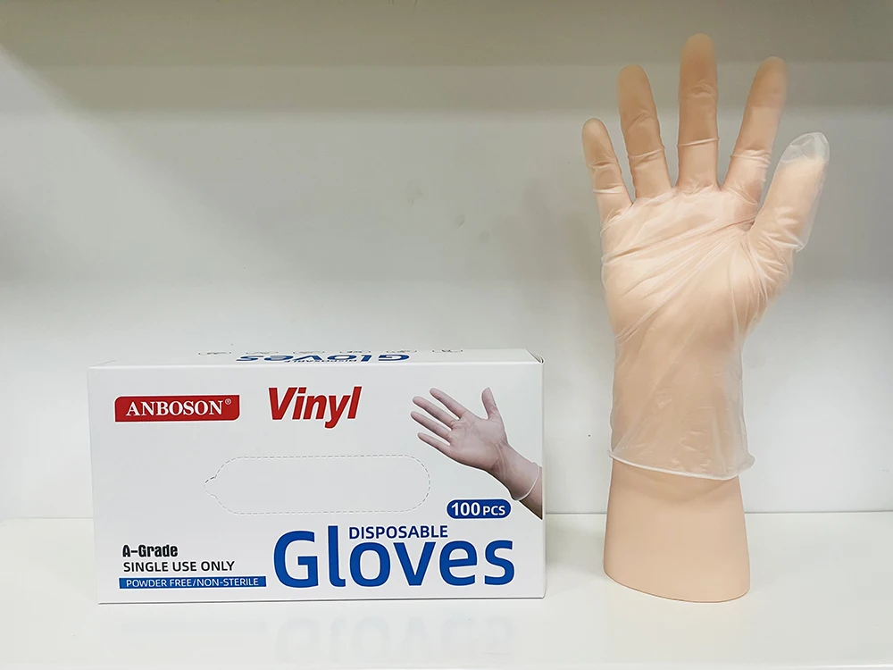 Guantes de Plastic vinilo desechables sin polvo duraderos y удобный para el trabajo o la limpieza