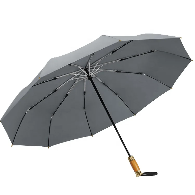 Customized fold umbrella wooden handle customized rain man business big umbrella with logo