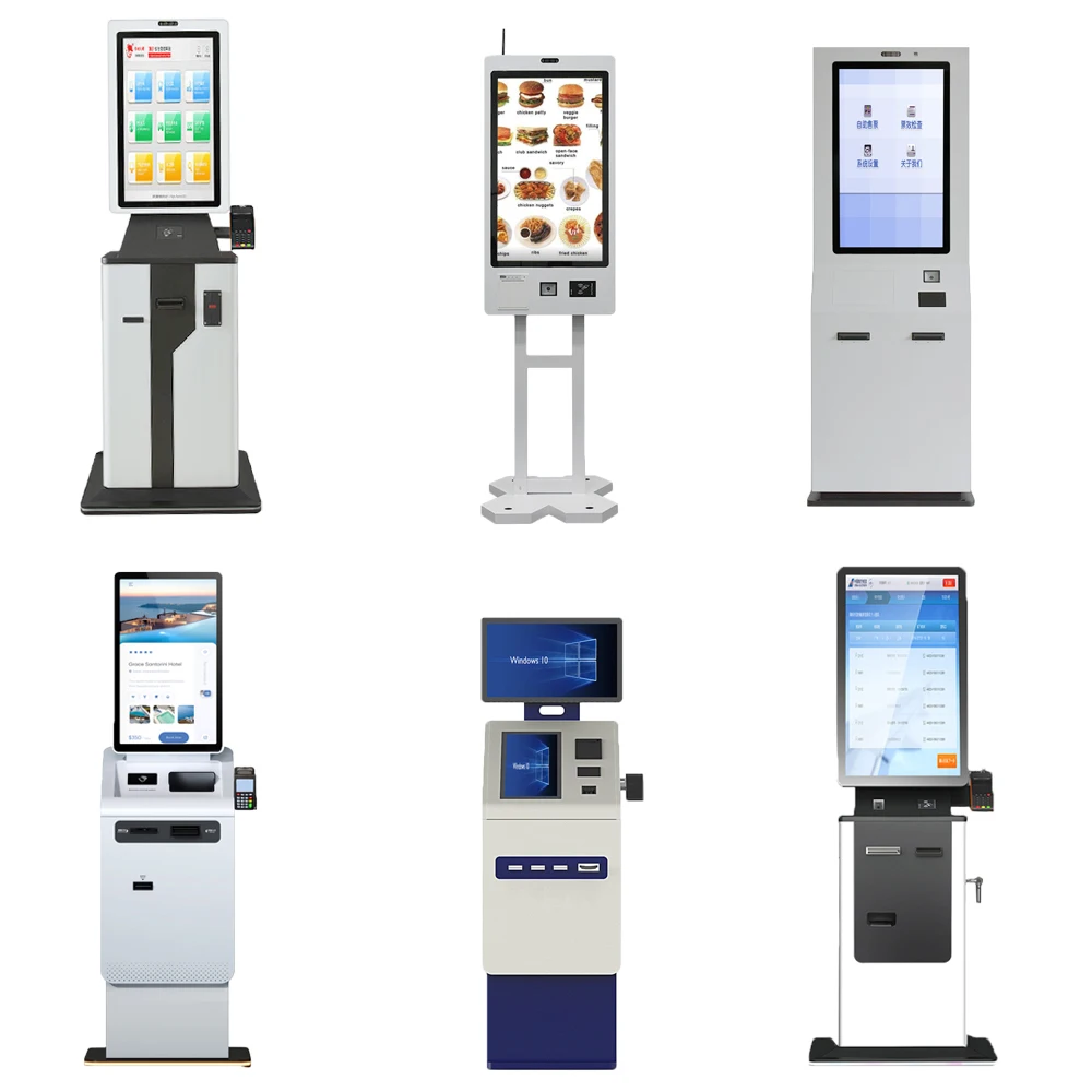 Crtly 32inch hotel self check in ticket printer kiosk floor stand card dispenser currency cash exchange machine payment kiosks