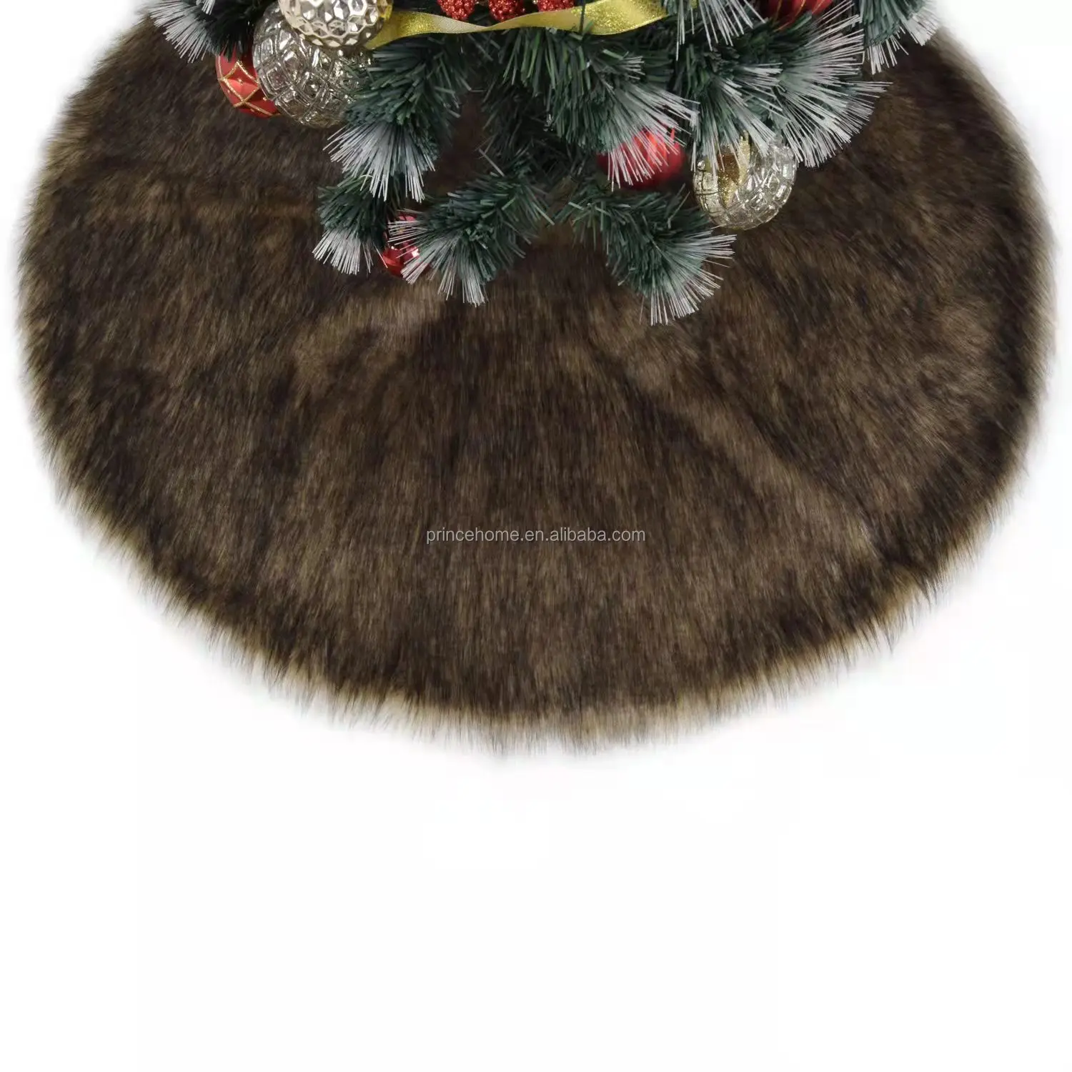 48'  faux fur Christmas tree skirt with back upscale slub fabric Christmas ornament
