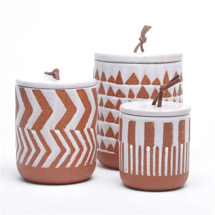 Antique europe cylinder shape hand painted storage jars ceramic kitchen canister with lid for home