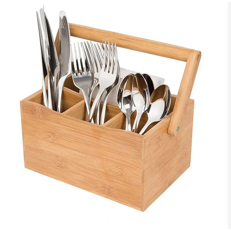 Bamboo Kitchen Wooden Hanging Flatware Cutlery Caddy Bamboo Utensil Holder Caddy for Flatware Dinnerware Natural Kitchenware