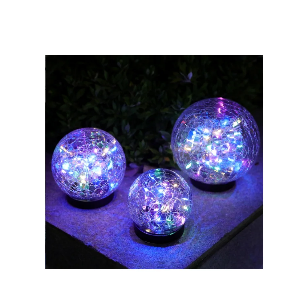 Custom 12cm Warm White LED Solar Garden Lights High Density Waterproof Cracked Glass Globe Ball Ornaments for Outdoor Pathway