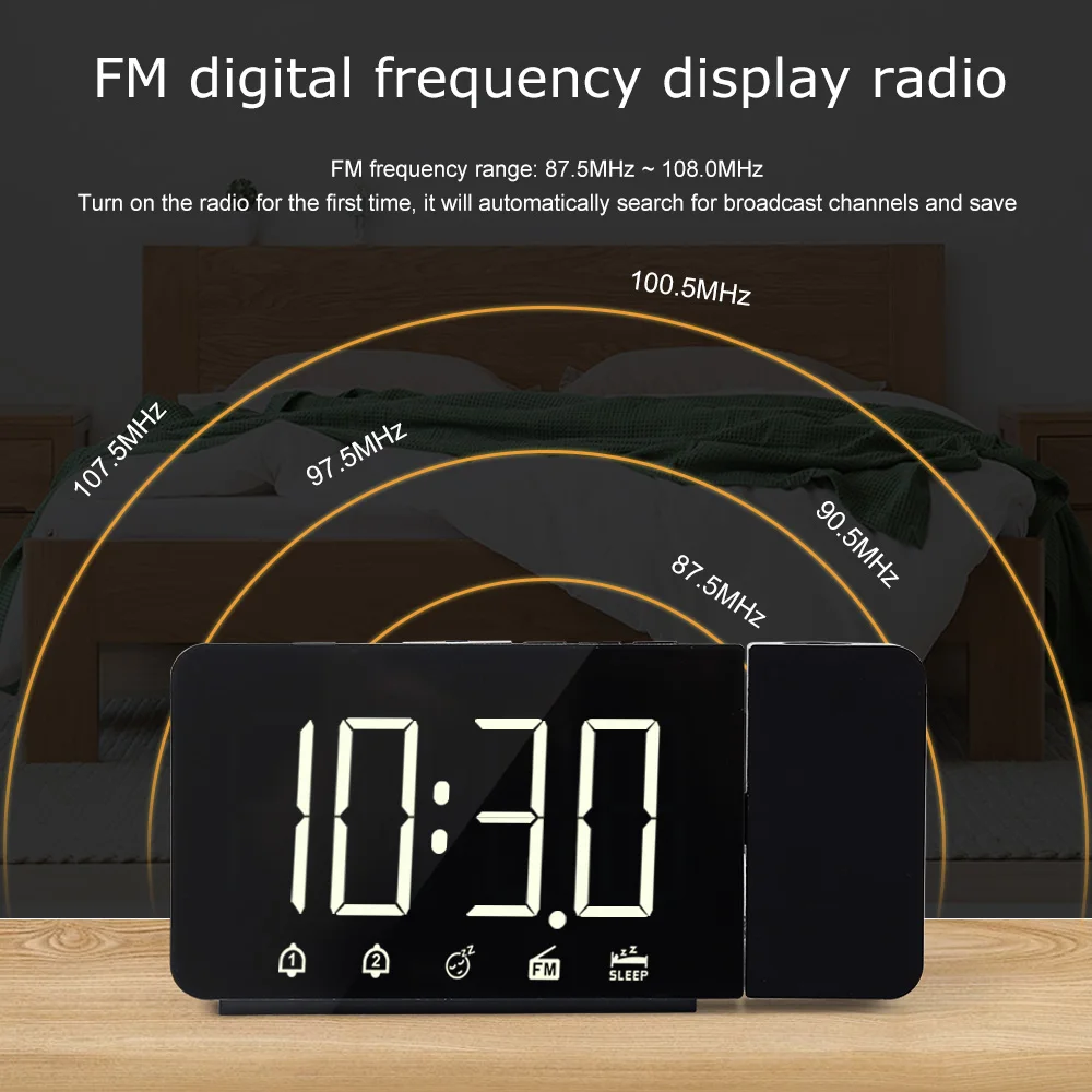 FM Radio LED Alarm Clock Digital Projection Desktop Snooze Nightlight Watch Time Projector Alarm Clock