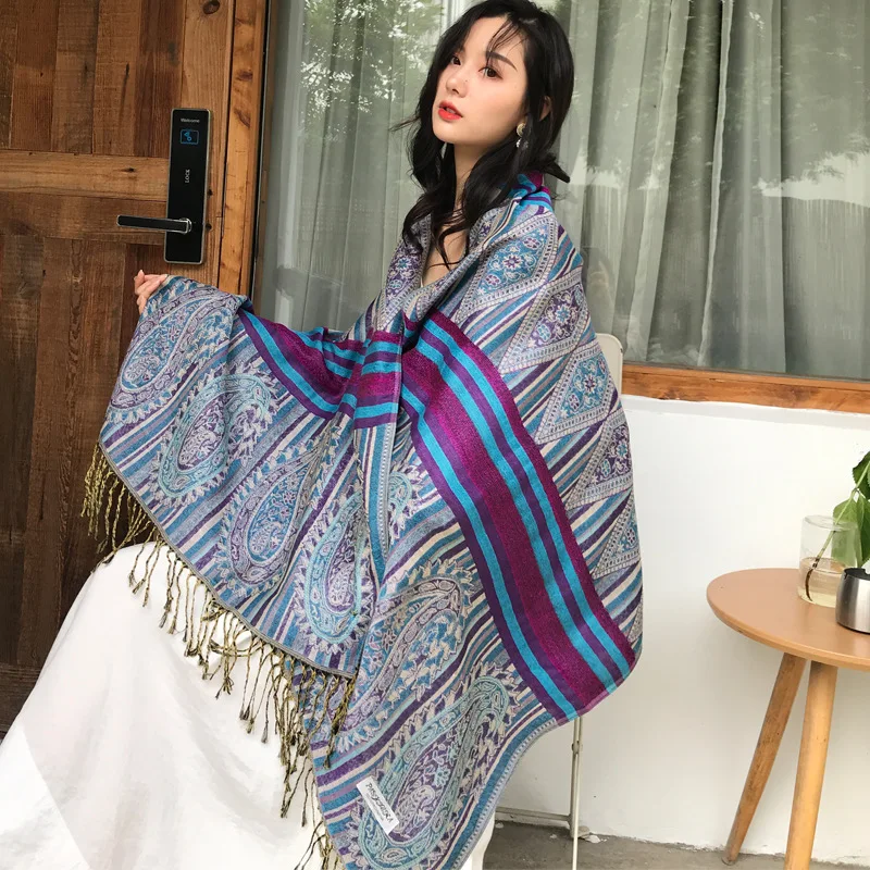 2023 New Arrival  Fashion  Winter Pashmina Shawl Flower Embroidered Tassel Scarf Cashmere Scarf Ethnic style shawl