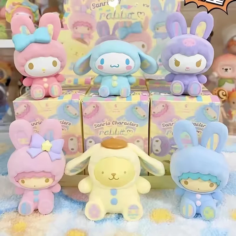 Original Sanrioed Rabbit Series Blind Box Cinnamoroll Kurumi Trend Toy Mini Figure Children Room Decoration Birthday Toys Gift