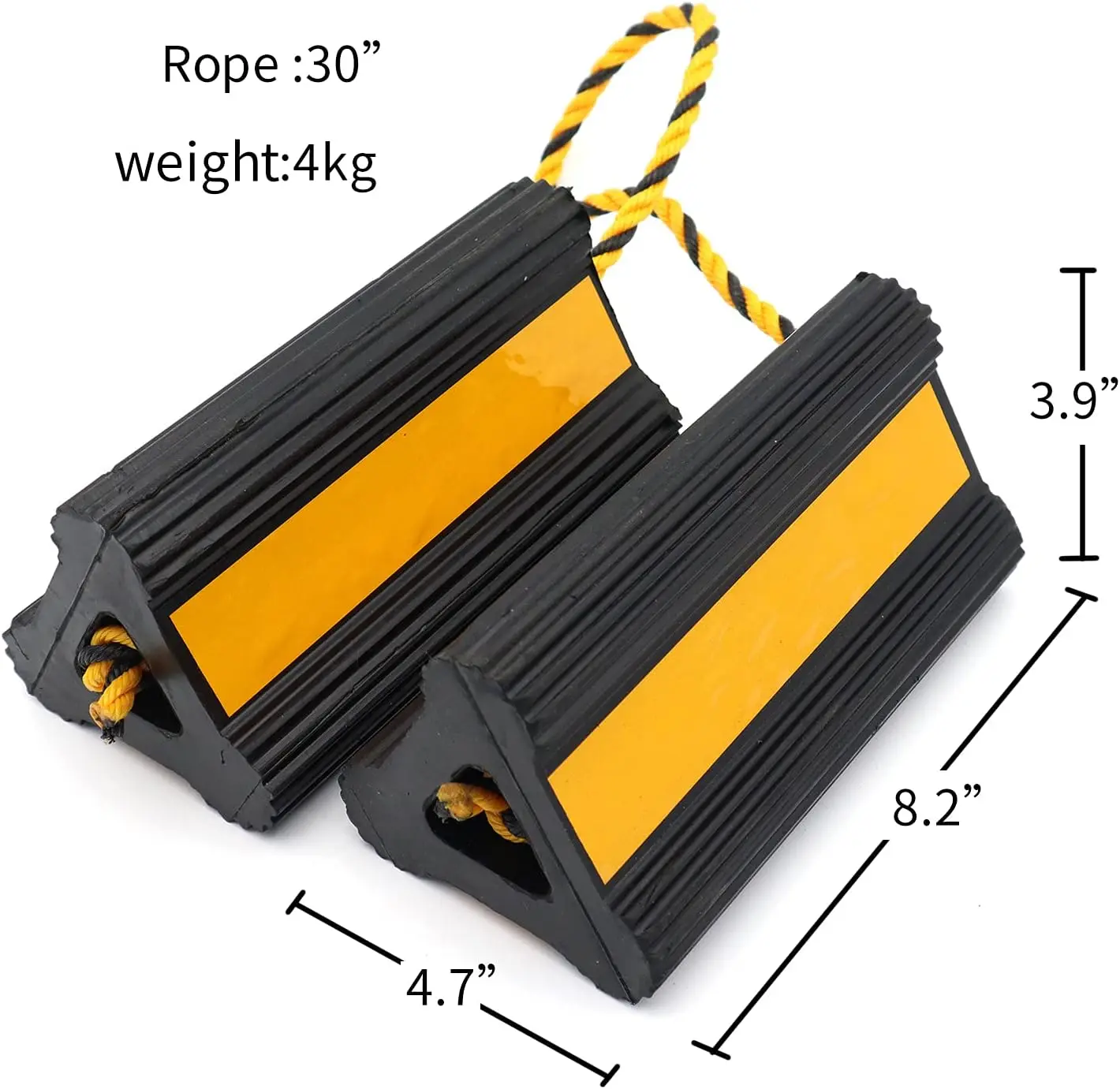 Heavy Duty Rubber Wheel Stopper Portable Aircraft Wheel Chocks  with Yellow reflective strips for Travel Trailers, Cars