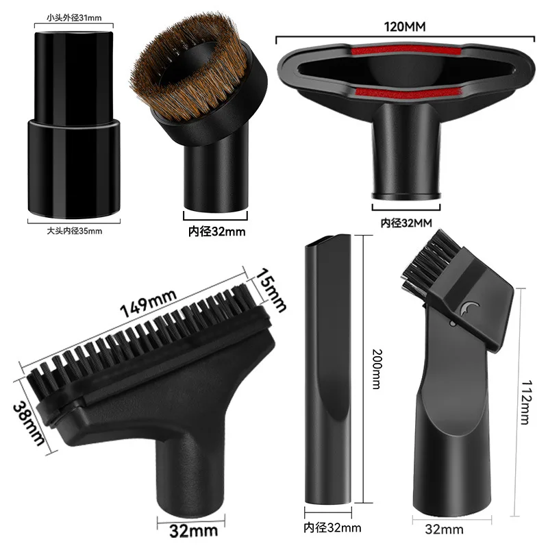 Universal Vacuum Attachments Accessories Cleaning Kit Brush Nozzle Crevice Tool for 1 1/4 inch& 1 3/8 inch Standard Hose 6pcs