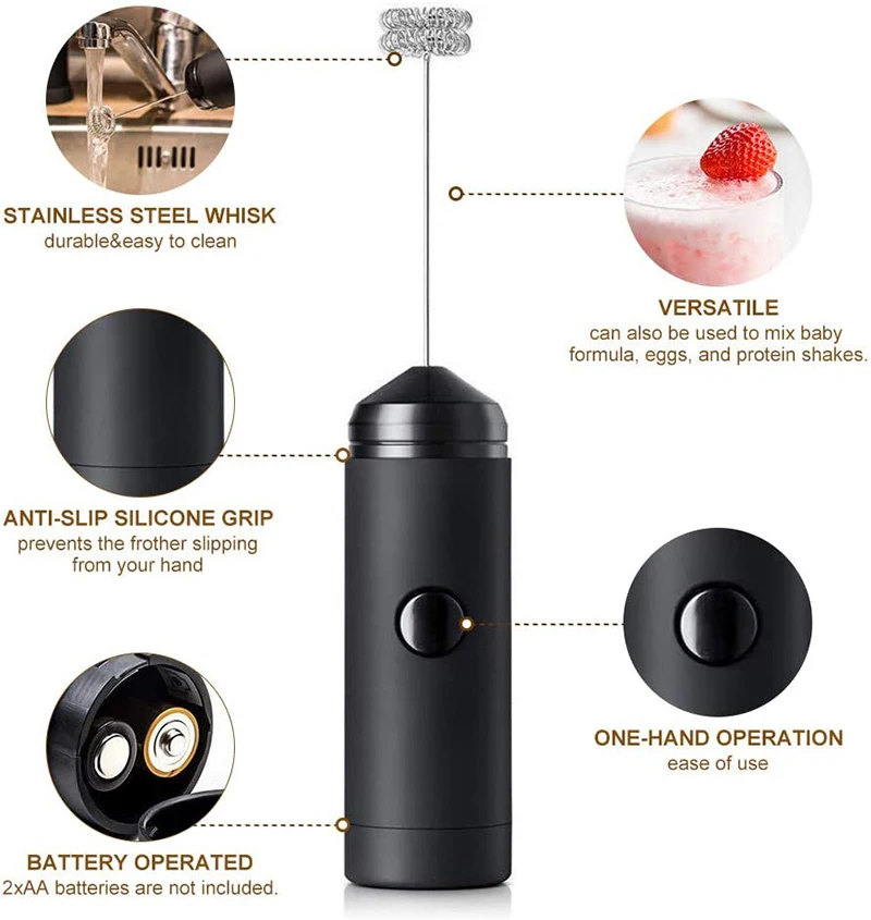 Battery operated electric stainless steel milk frother