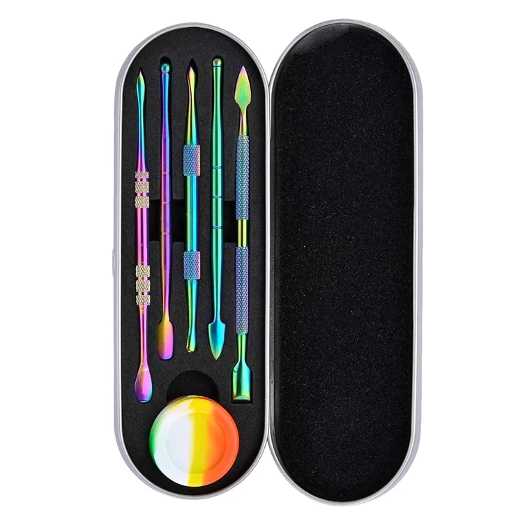 Custom 6 Pieces Rainbow Color Quality Pottery Clay Trimming Sculpting Tools Set with Silicone Container