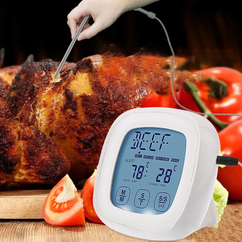DD1071  Waterproof Touch Screen Kitchen Baking Food Thermometer Meat Timer Food Cooking Magnet Alarm Timers BBQ Thermometer