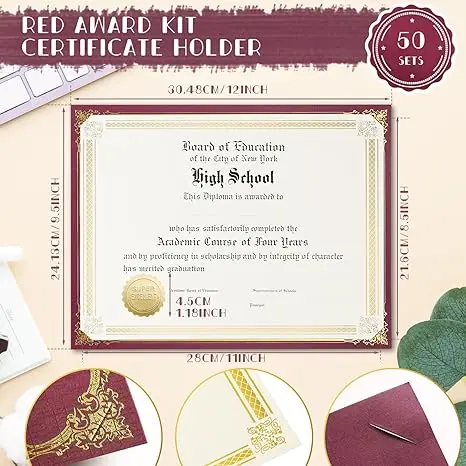 High Quality Certificate Papers Gold Foil Border, Custom Size and Color for Diploma, Certificates Printing Offset Printing Label