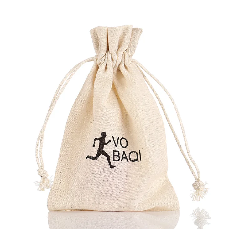Eco friendly calico canvas drawstring bag custom logo muslin cotton drawstring bags for gift