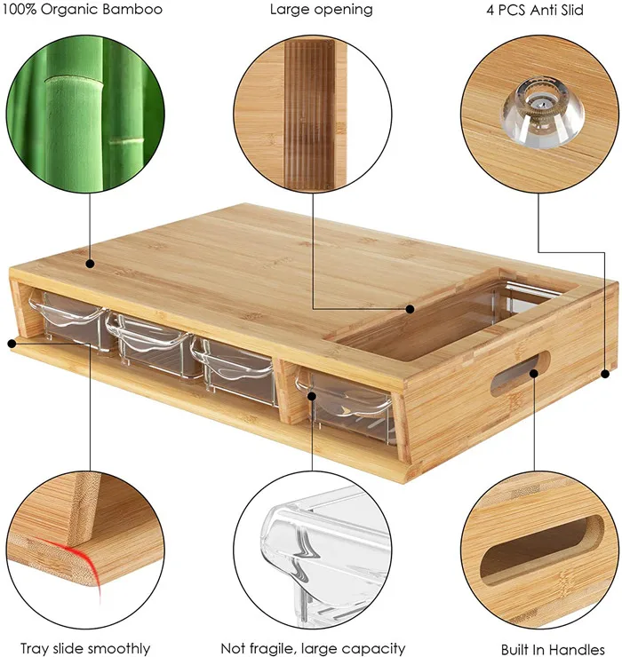 maoyuan wood meal prep station, bamboo cutting board with storage trays