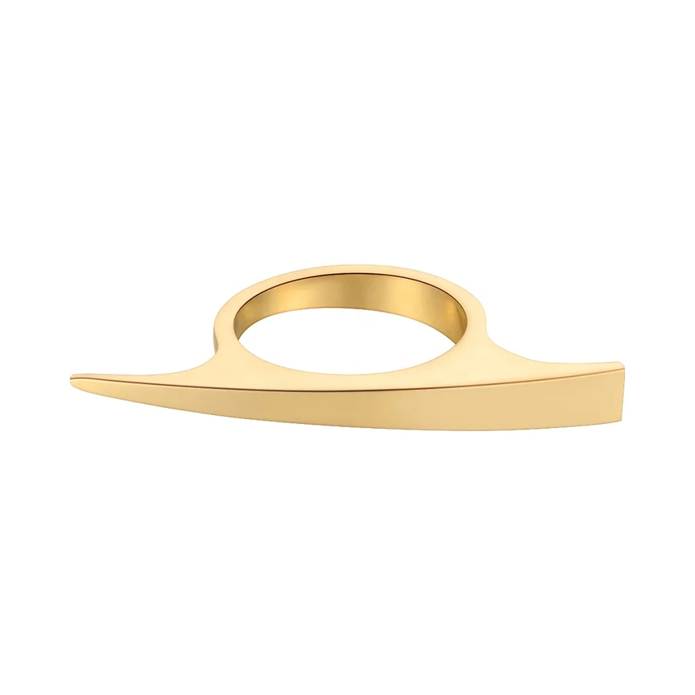 Original Design 18K Gold Plated Stainless Steel Jewelry New In Geometric Metal Pointed Cone For Women Self-Defense Rings R214176