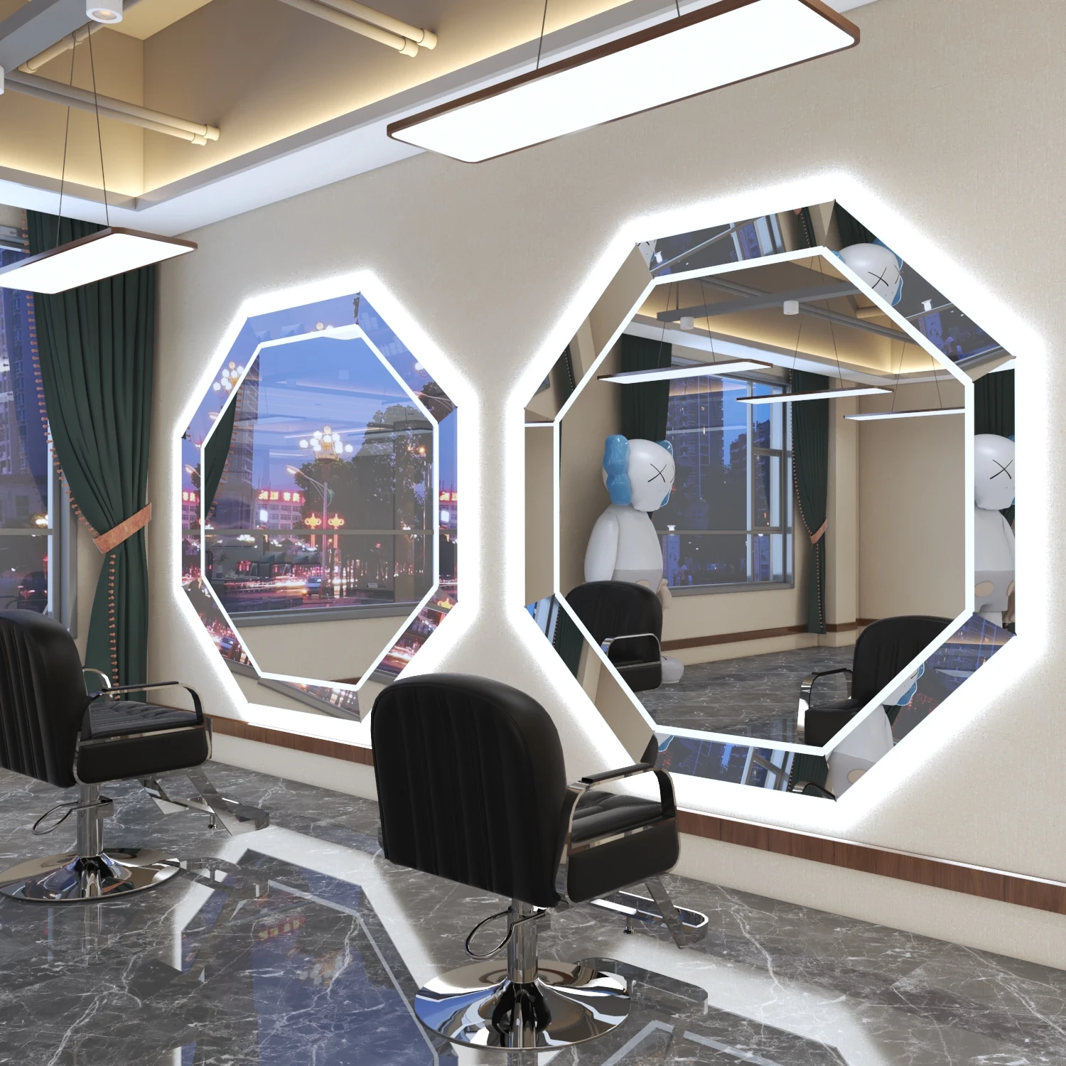Salon Beauty Styling Station Hair Salon Mirrors Led Gold Silver Frame Wall Mounted Barber Mirror